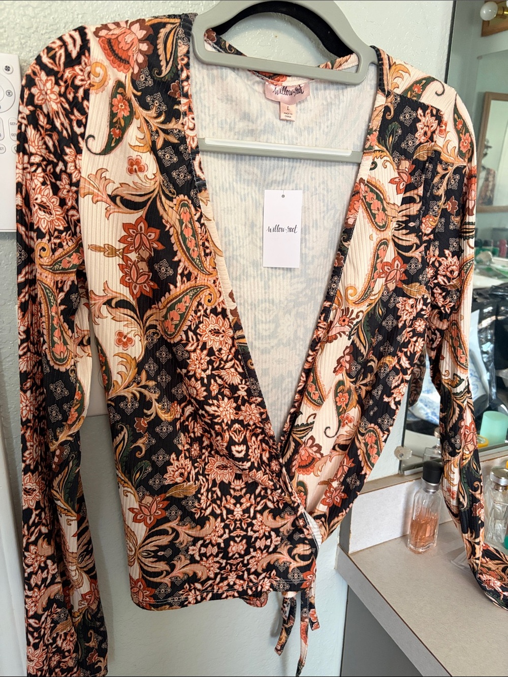 Mellow Mood Floral Wrap top- Black & Orange Paisley